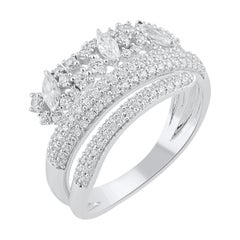 TJD 1.0 Carat Marquise & Brilliant Cut Diamond 18 Karat White Gold Spiral Ring