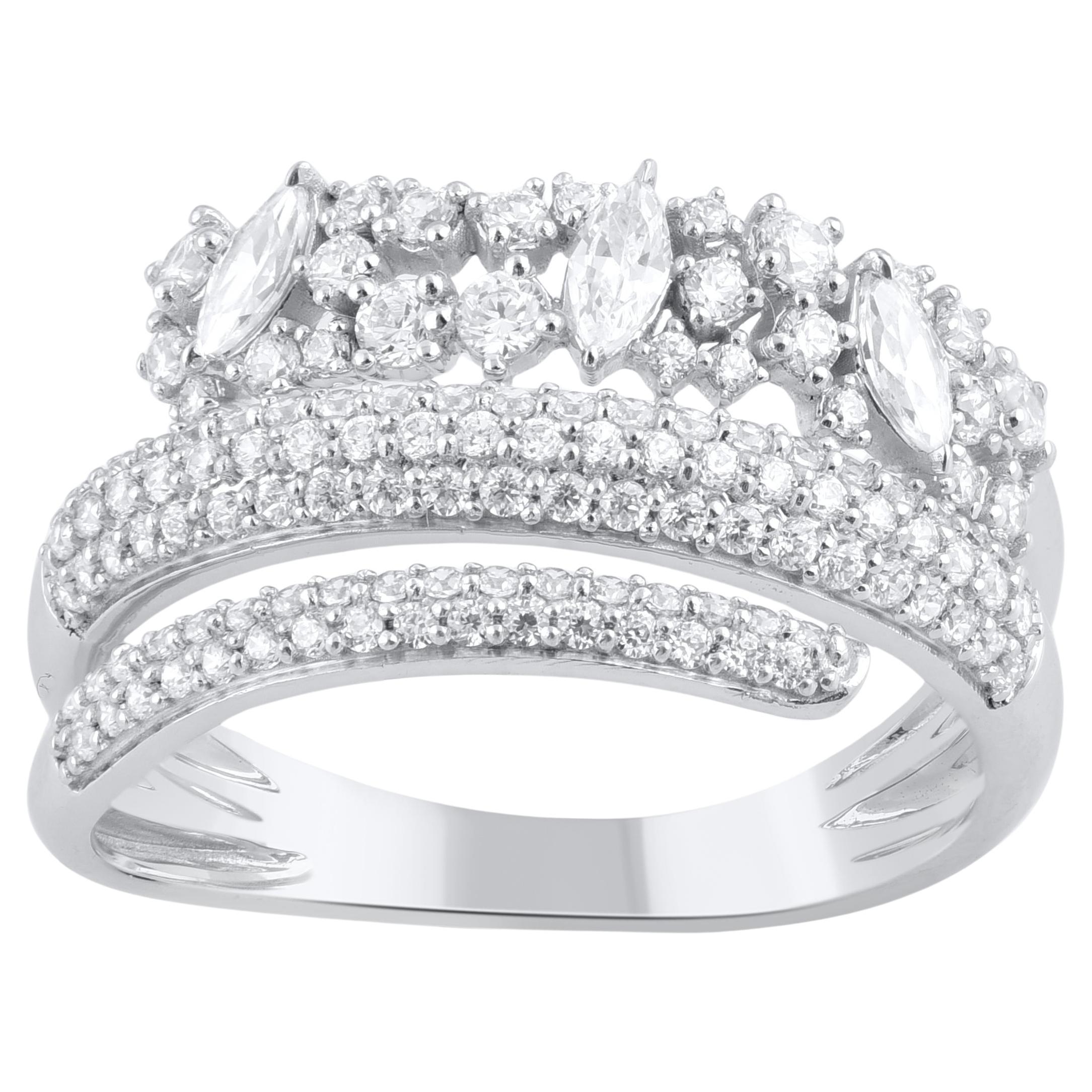 TJD 1.0 Carat Marquise & Brilliant Cut Diamond 18 Karat White Gold Spiral Ring