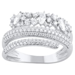 Bague en or blanc 18 carats avec diamants taille marquise et brillants de 1,0 carat TJD