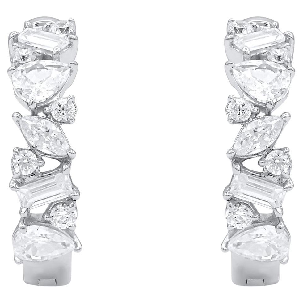 TJD 1.0 Carat Multi Shape Natural Diamond 14KT White Gold Huggie Hoop Earrings For Sale