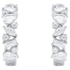 TJD 1.0 Carat Multi Shape Natural Diamond 14KT White Gold Huggie Hoop Earrings