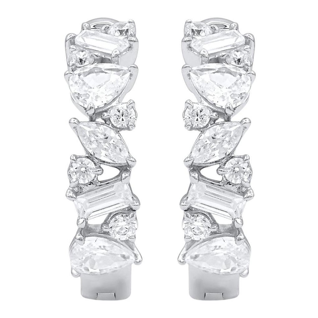 TJD 1.0 Carat Multi Shape Natural Diamond 18KT White Gold Huggie Hoop Earrings
