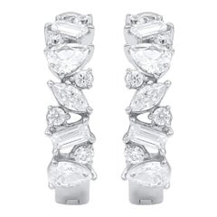 TJD 1.0 Carat Multi Shape Natural Diamond 18KT White Gold Huggie Hoop Earrings