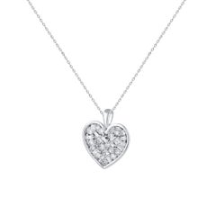 TJD 1.0 Carat Multi Stone Diamond Heart Pendant Necklace in 14 Karat White Gold