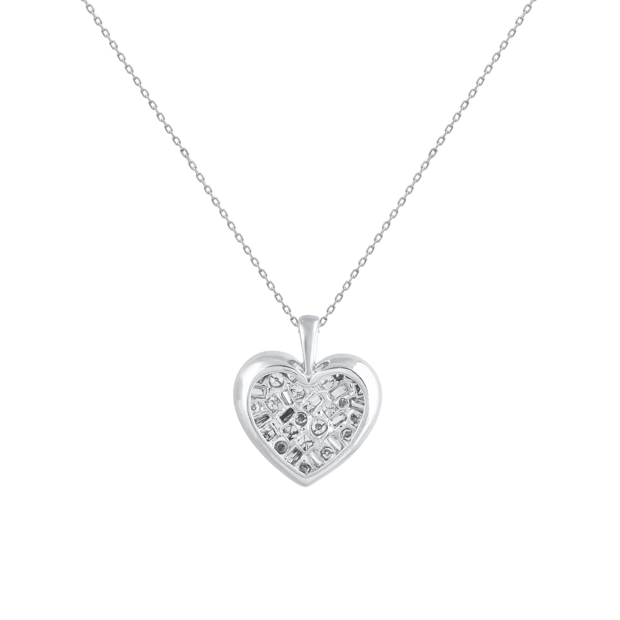 Contemporary TJD 1.0 Carat Multi Stone Diamond Heart Pendant Necklace in 14 Karat White Gold For Sale