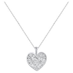 TJD 1.0 Carat Multi Stone Diamond Heart Pendant Necklace in 14 Karat White Gold