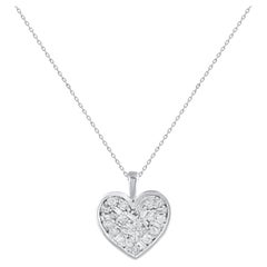 TJD 1.0 Carat Multi Stone Diamond Heart Pendant Necklace in 18 Karat White Gold