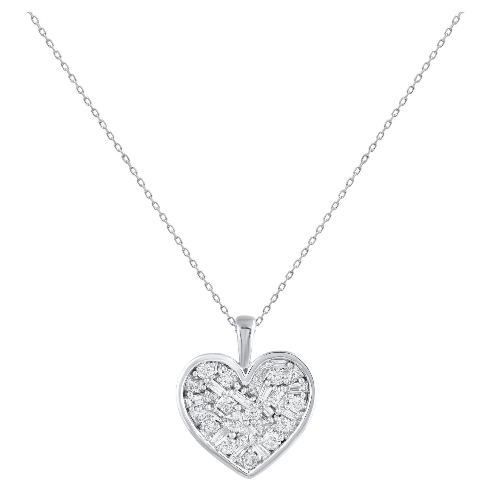 TJD Collar Colgante Corazón Diamante Multipiedra de 1,0 Quilates en Oro Blanco de 18 Kilates