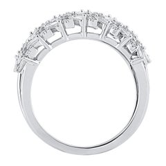 TJD 1.0 Carat Natural Baguette & Round Diamond 14 Karat Gold Multi-Row Band Ring