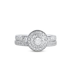 TJD 1.0 Carat Natural Brilliant Cut Diamond 14 Karat White Gold Bridal Ring Set
