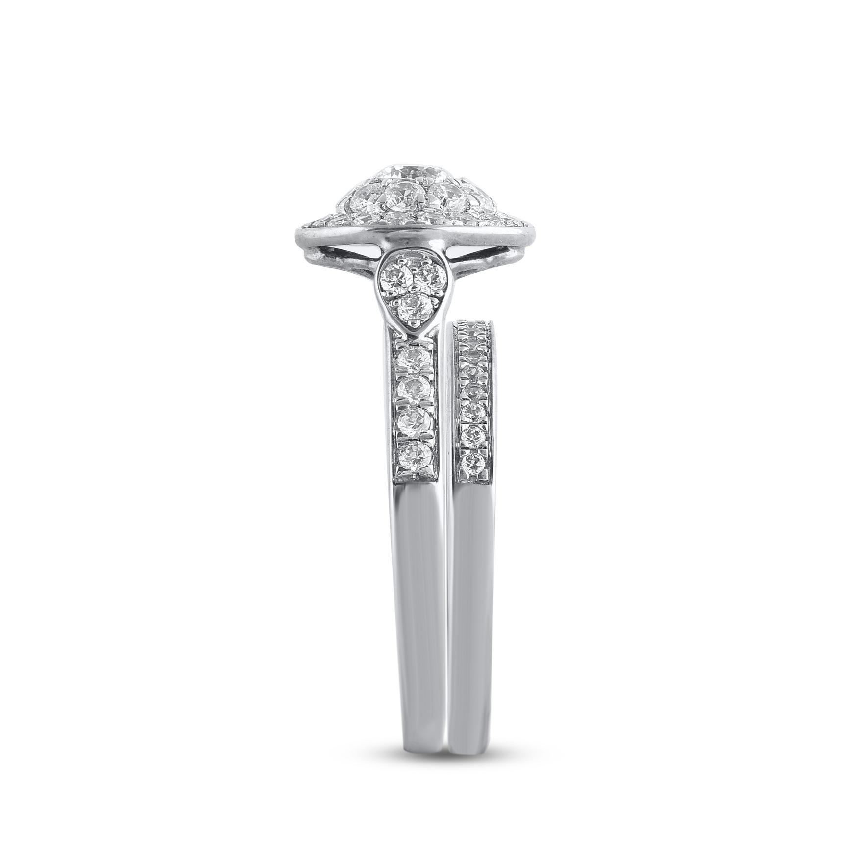 TJD 1,0 Quilate Diamante talla brillante natural Oro Blanco 14 Kilates Juego de Anillos de Novia Corte brillante en venta