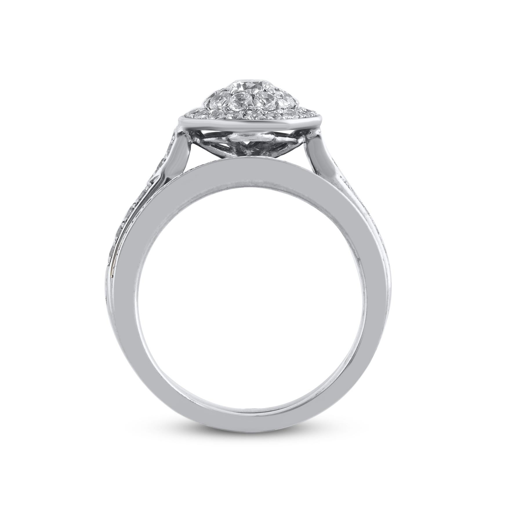 Women's TJD 1.0 Carat Natural Brilliant Cut Diamond 14 Karat White Gold Bridal Ring Set For Sale