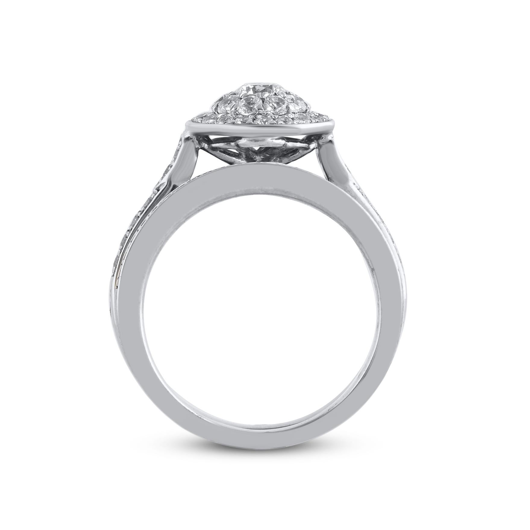 TJD 1,0 Quilate Diamante talla brillante natural Oro Blanco 14 Kilates Juego de Anillos de Novia en Nuevo estado para la venta en New York, NY