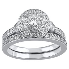 TJD 1.0 Carat Natural Brilliant Cut Diamond 14 Karat White Gold Bridal Ring Set