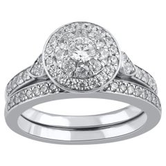 TJD 1.0 Carat Natural Brilliant Cut Diamond 14 Karat White Gold Bridal Ring Set