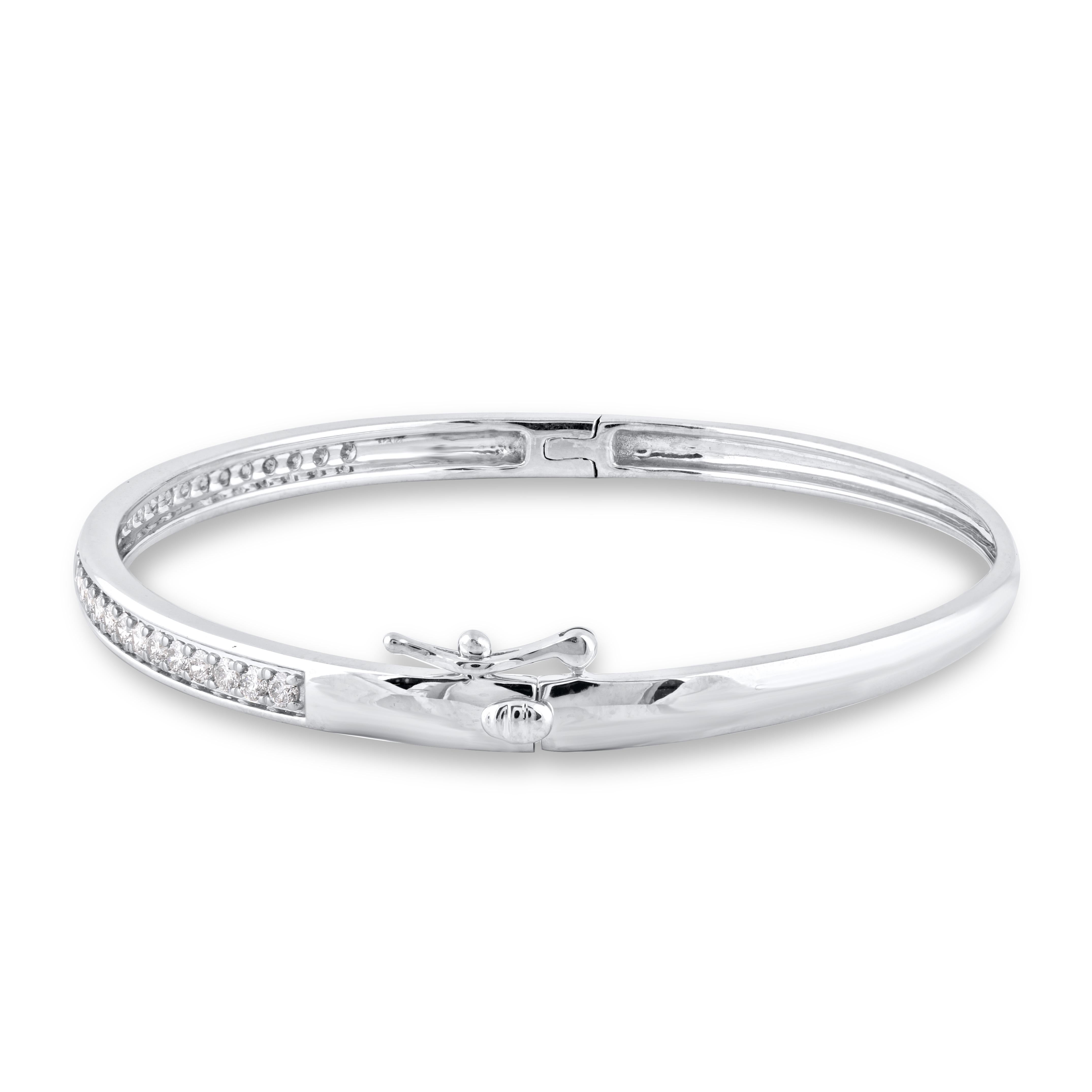 TJD 1,0 Karat natürlicher Brillantschliff Diamant 14 Karat Weißgold gefütterter Armreif (Zeitgenössisch) im Angebot