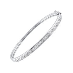 TJD 1.0 Carat Natural Brilliant cut Diamond 14 Karat White Gold Lined Bangle
