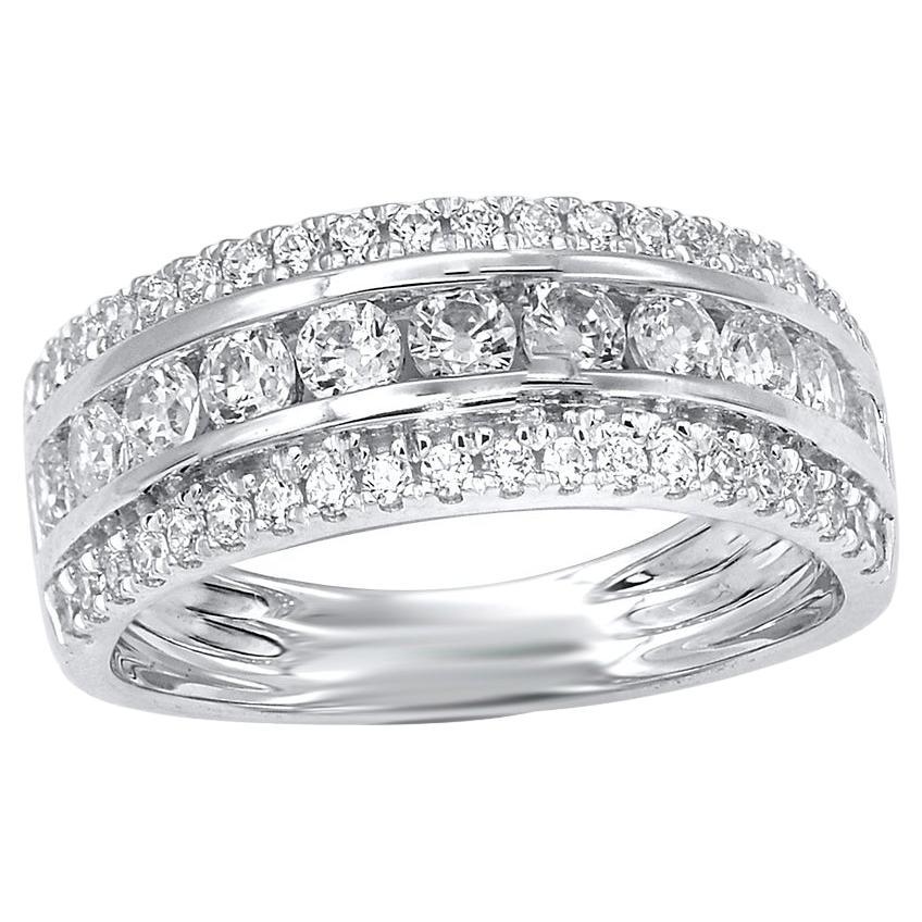 Complete your bridal look with a timeless design. These band rings crafted in 14 karat white gold with 51 brilliant cut natural diamonds in prong & channel setting. Total diamond weight is 1.0 carat. The white diamonds are graded as H-I color and