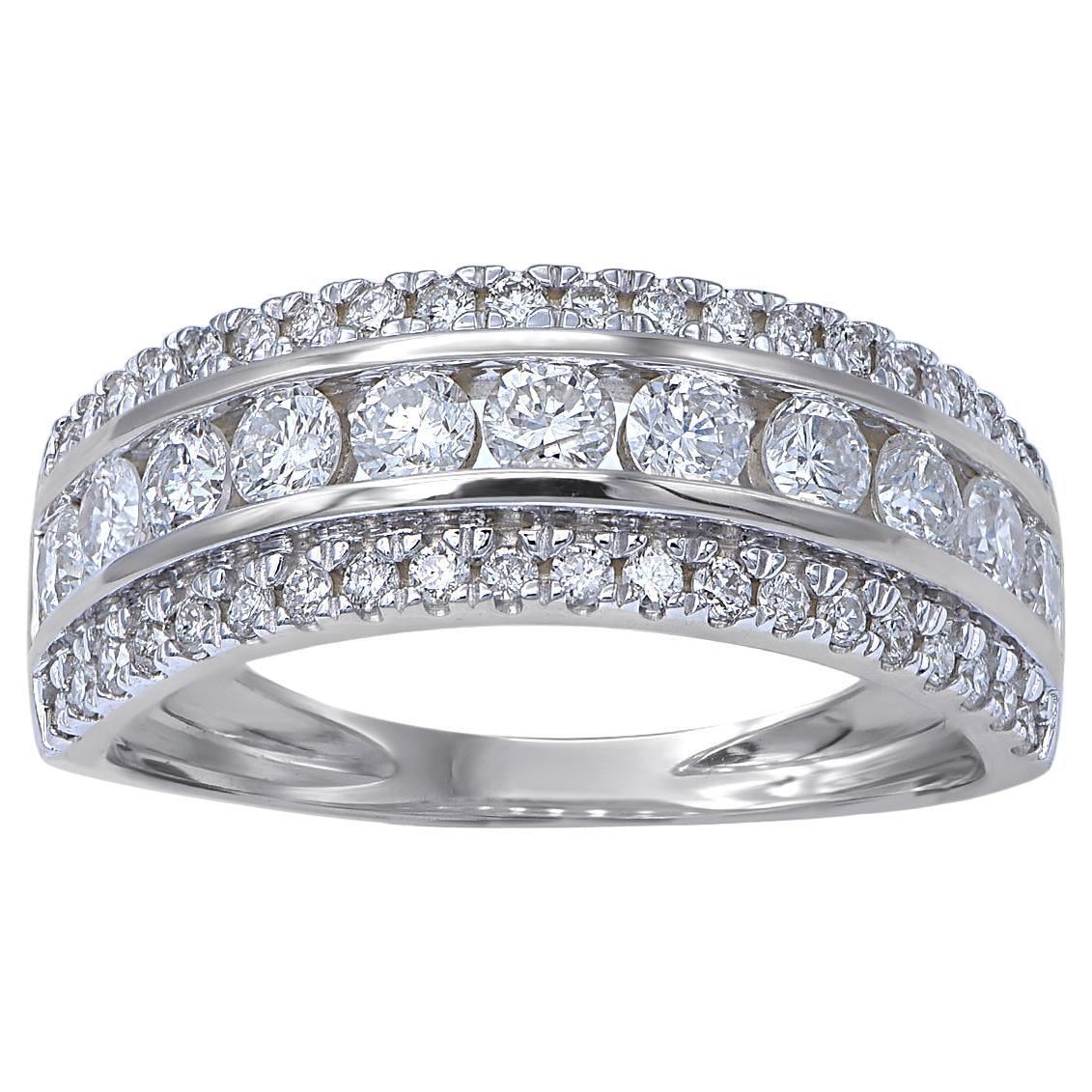 TJD 1.0 Carat Natural Brilliant Diamond 14 Karat White Gold Wedding Band Ring For Sale