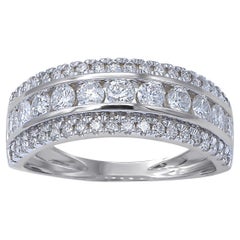 TJD 1.0 Carat Natural Brilliant Diamond 14 Karat White Gold Wedding Band Ring