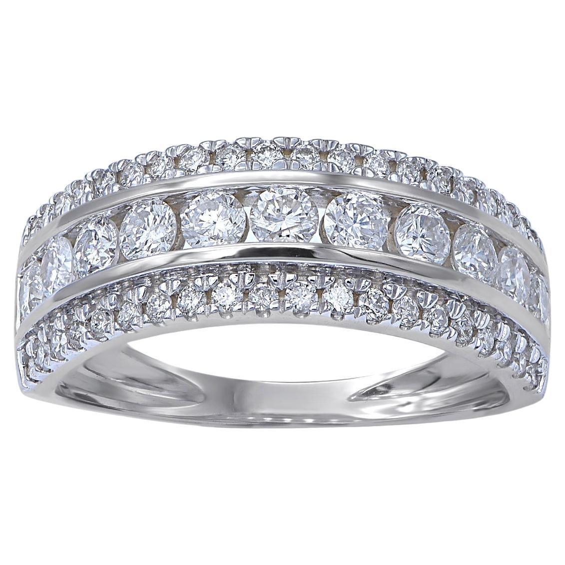 TJD Alianza de oro blanco de 14 quilates con diamante brillante natural de 1,0 quilates