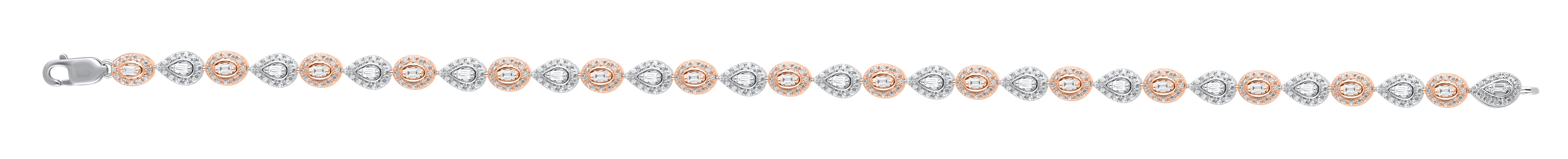 Un'aggiunta graziosa al suo guardaroba, questo braccialetto con diamanti a maglie porta il tocco perfetto di scintillio al suo look. Splendidamente realizzato a mano dai nostri esperti in oro 14 carati bicolore e incastonato con 405 diamanti rotondi