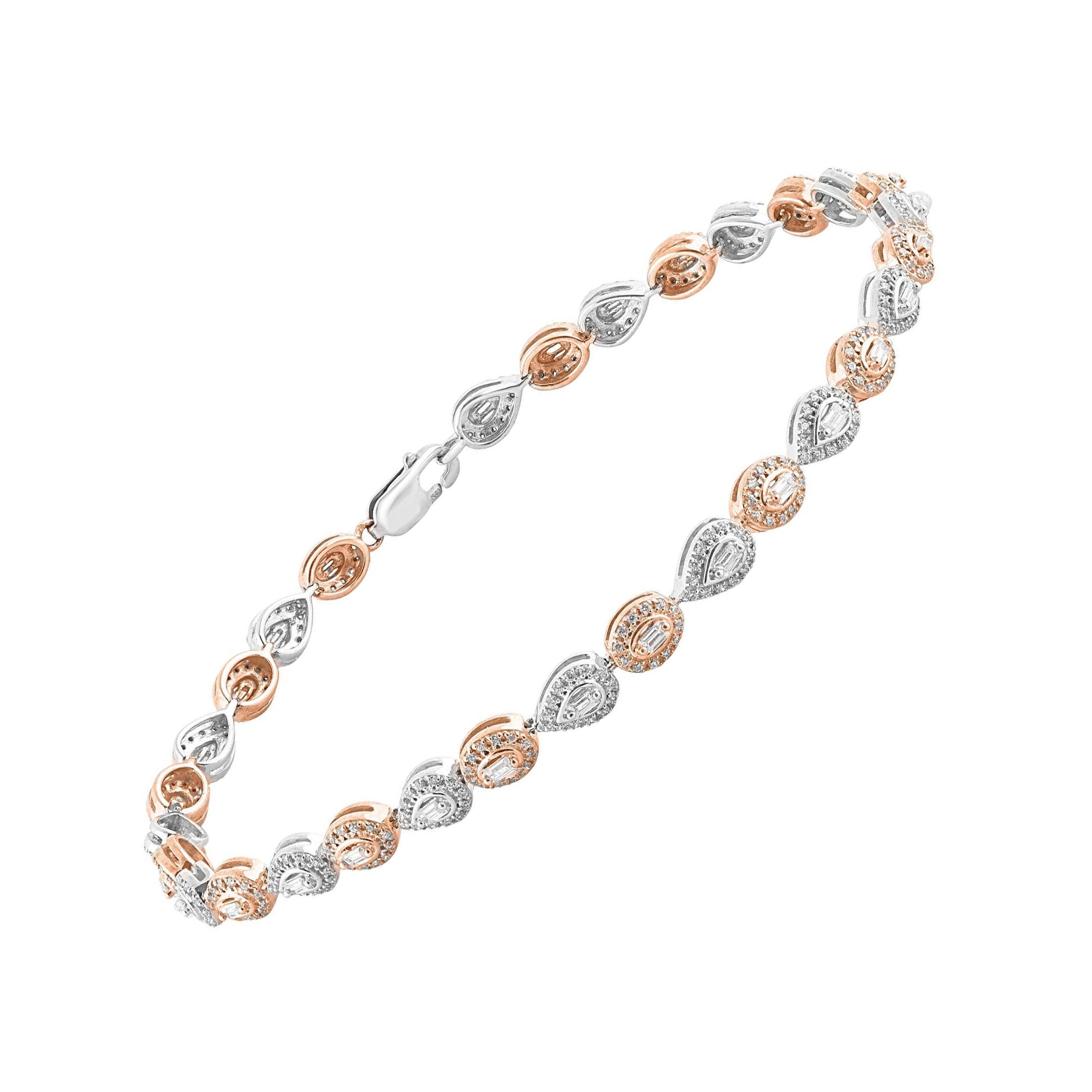 TJD 1.0 Carat Natural Diamond 14 Karat Two Tone Gold Halo Link Bracelet