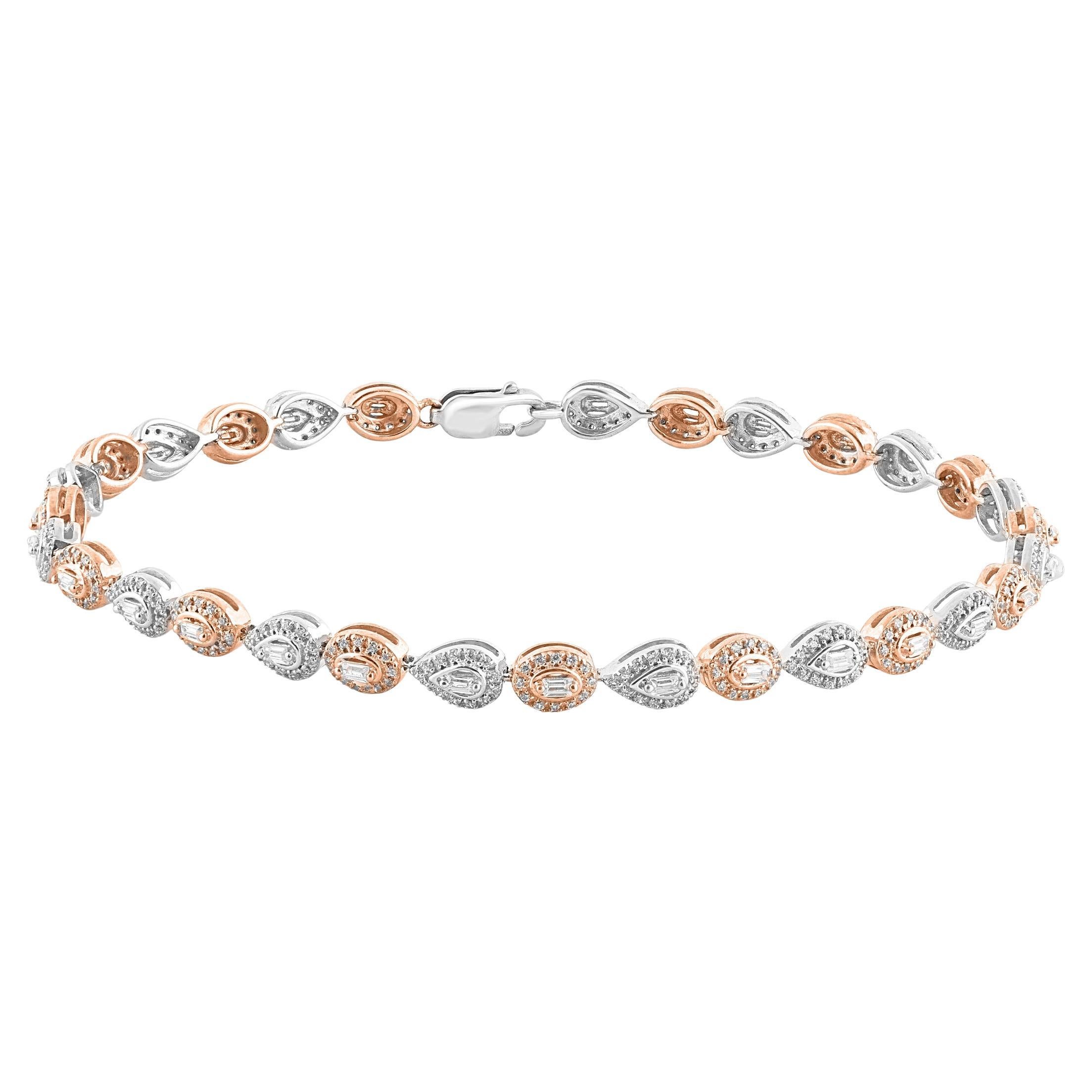 TJD 1,0 Karat natürlicher Diamant 14 Karat zweifarbiges Gold Halo Gliederarmband mit Diamanten