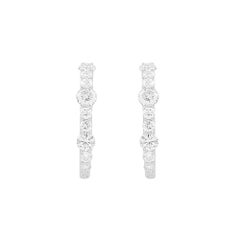 TJD 1.00 Carat Natural Diamond Hoop Earrings in 14 Karat White Gold