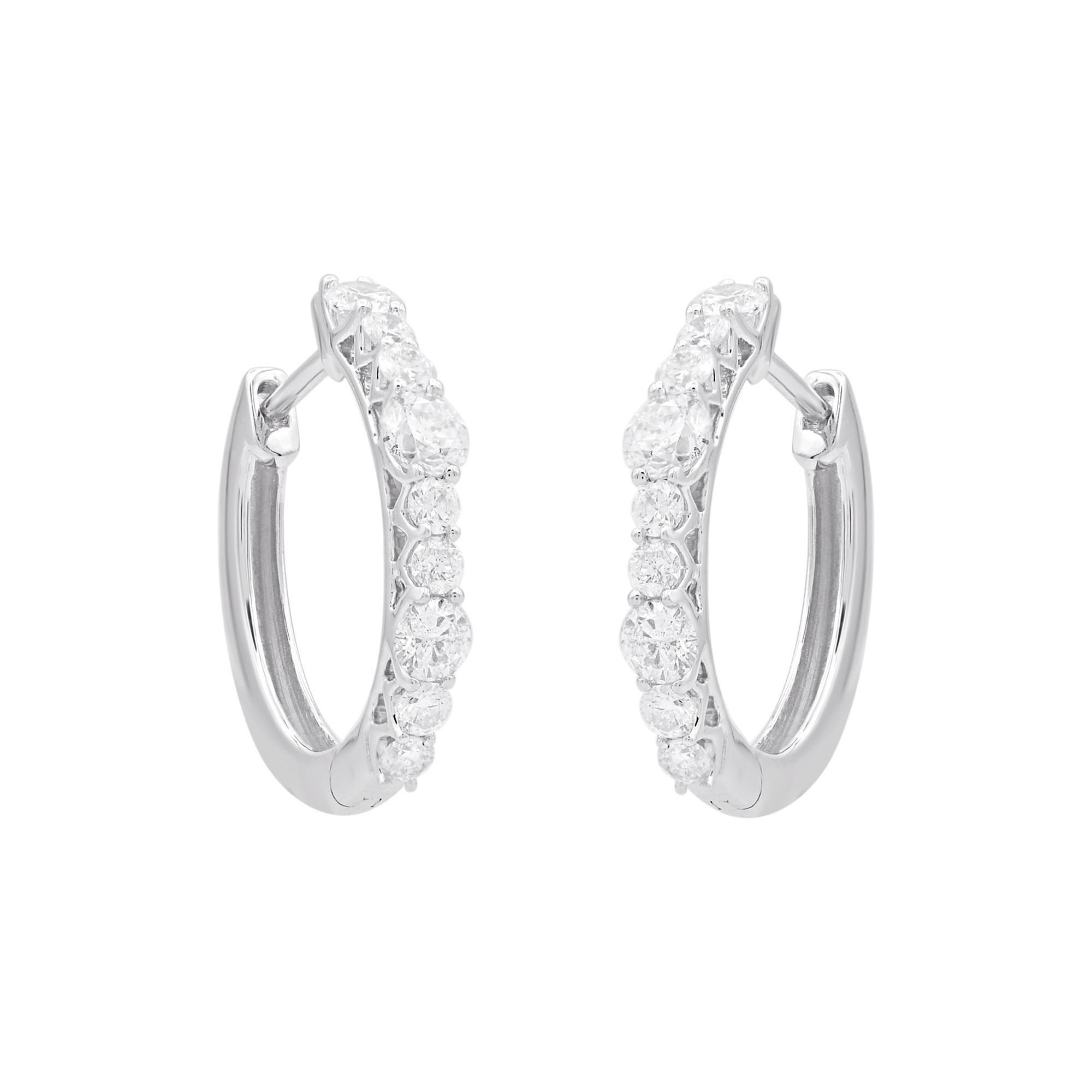 TJD 1,0 Karat natürlicher Diamant 14 Karat Weißgold Creolen Ohrringe (Moderne) im Angebot
