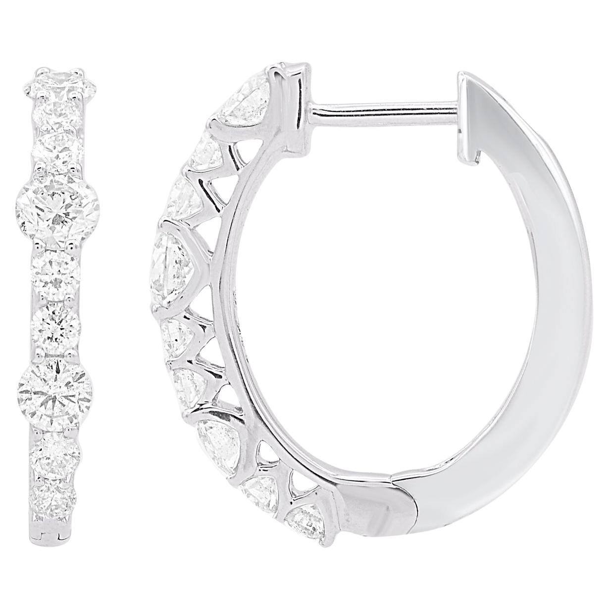 TJD Pendientes de aro de oro blanco de 14 quilates con un diamante natural de 1,0 quilates