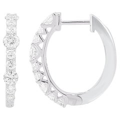 TJD 1.0 Carat Natural Diamond 14 Karat White Gold Hoop Earrings