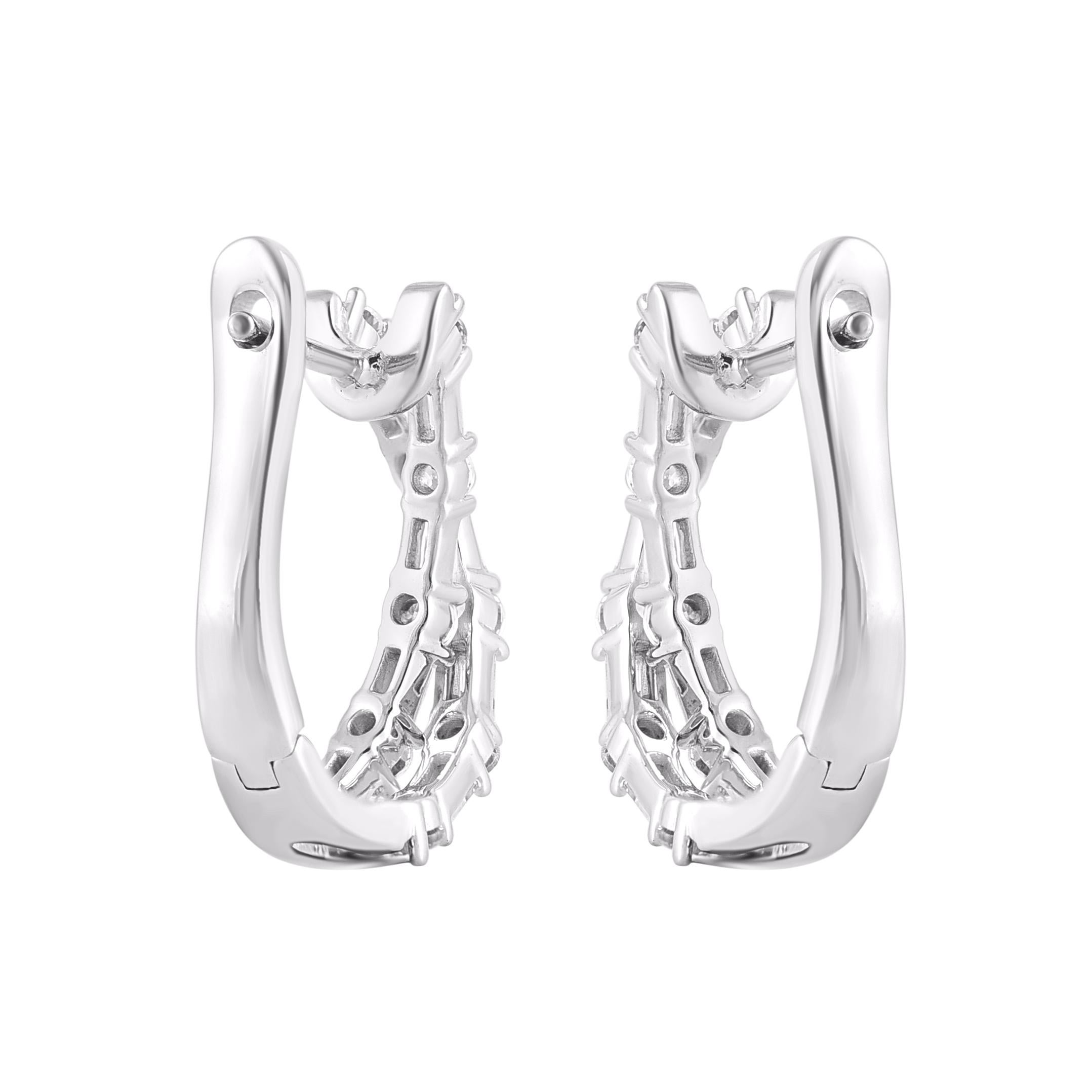 Contemporary TJD 1.0 Carat Natural Diamond 14 Karat White Gold Huggie Hoop Earrings For Sale