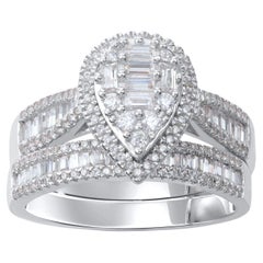 TJD 1.0 Quilate Diamante Natural Oro Blanco 14 Kilates Anillo de Novia en Forma de Pera
