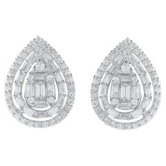 TJD Orecchini a goccia con diamante naturale da 1,0 carati in oro bianco 14 carati