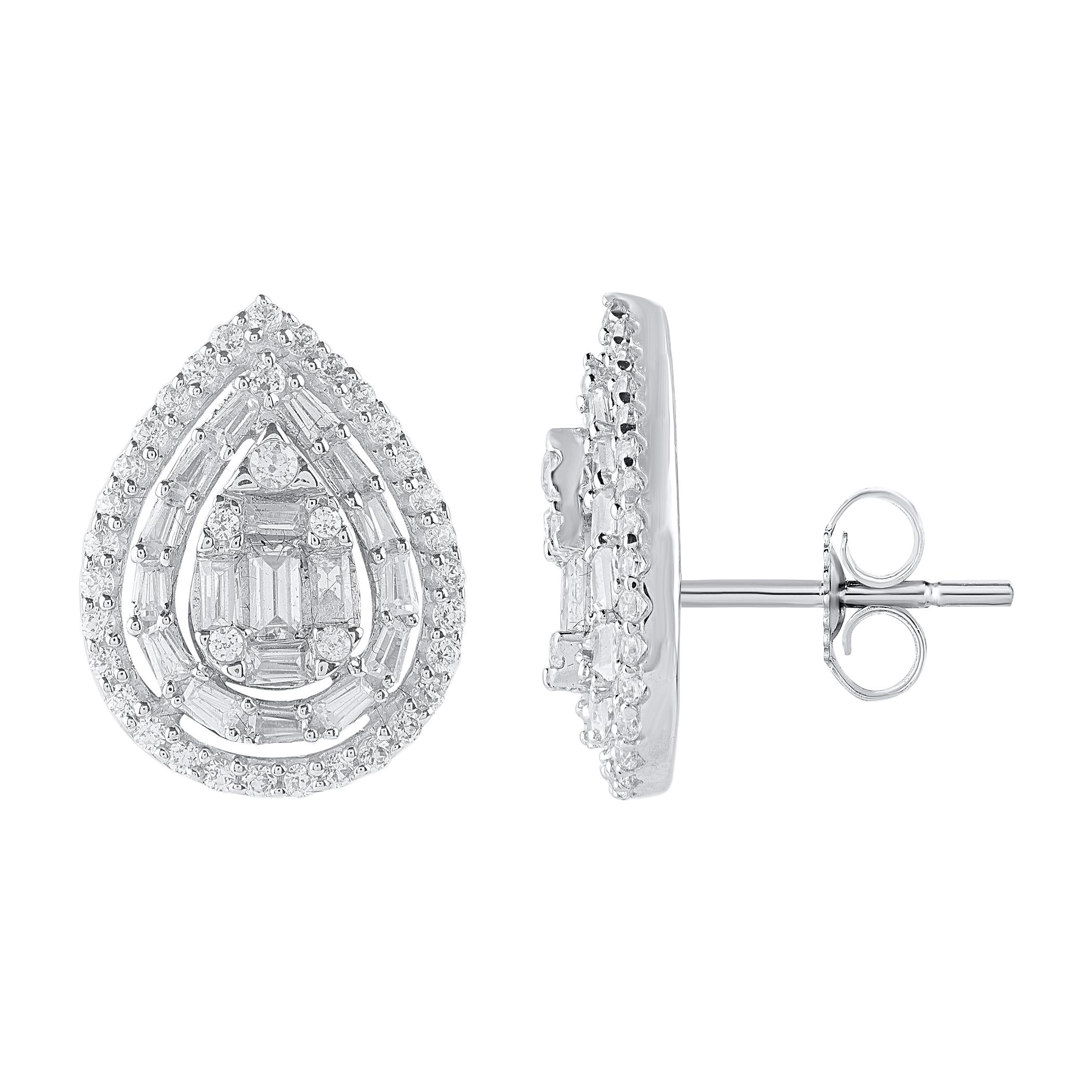 Contemporain TJD - Boucles d'oreilles en or blanc 14 carats, diamant naturel de 1,0 carat en forme de goutte d'eau en vente