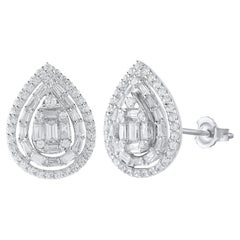 TJD Pendientes de oro blanco de 14 quilates con diamante natural de 1,0 quilates y forma de lágrima