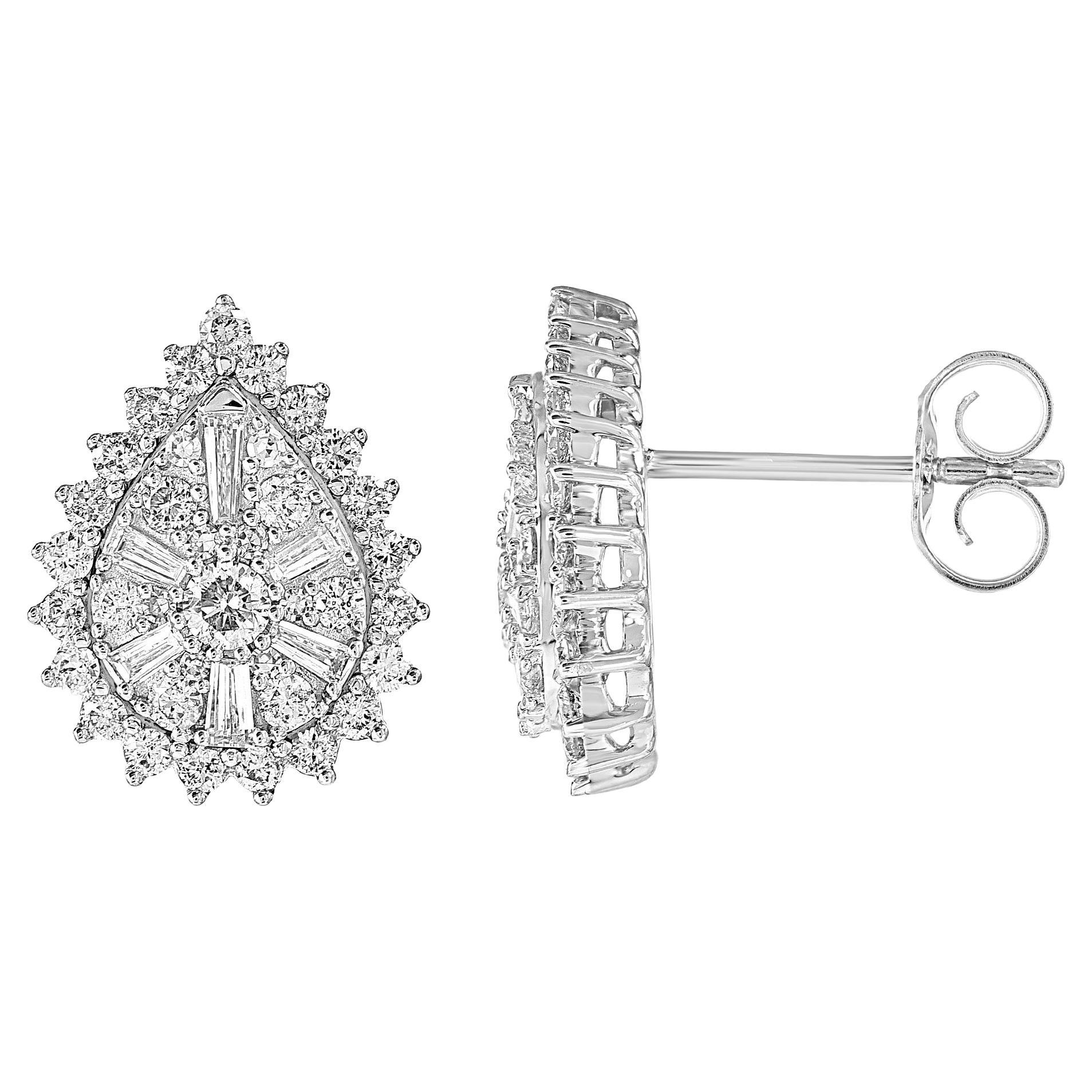 TJD 1.0 Carat Natural Diamond 14 Karat White Gold Teardrop Stud Earrings