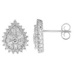 TJD 1.0 Carat Natural Diamond 14 Karat White Gold Teardrop Stud Earrings