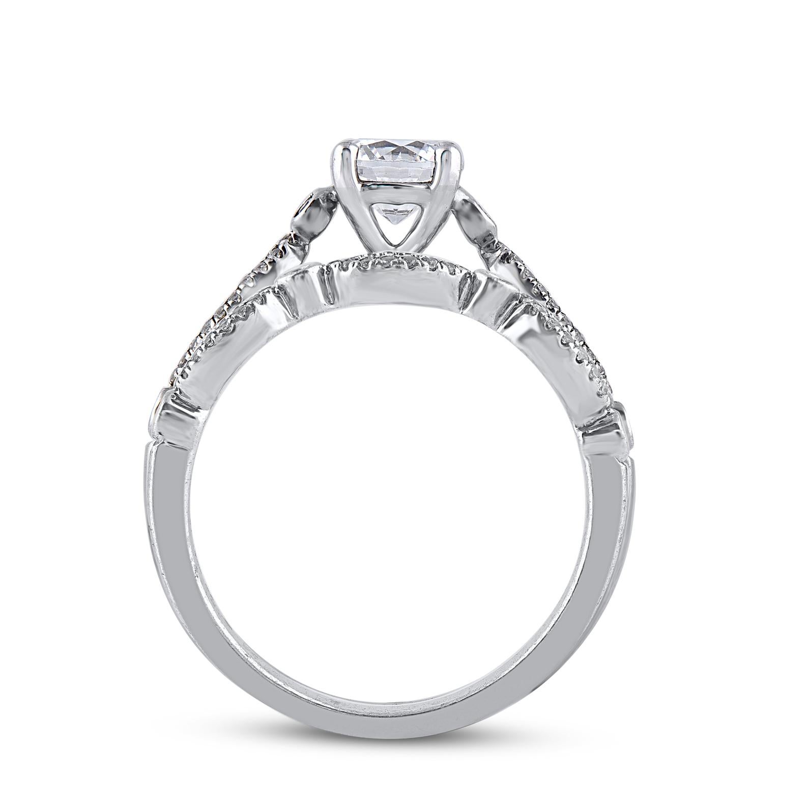 Ensemble de bague de mariage de style vintage en or blanc 14 carats avec diamants naturels de 1,0 carat TJD Neuf - En vente à New York, NY