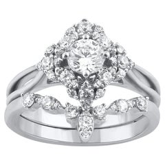 TJD 1.0 Carat Natural Diamond 14 Karat White Gold Used Style Bridal Ring Set