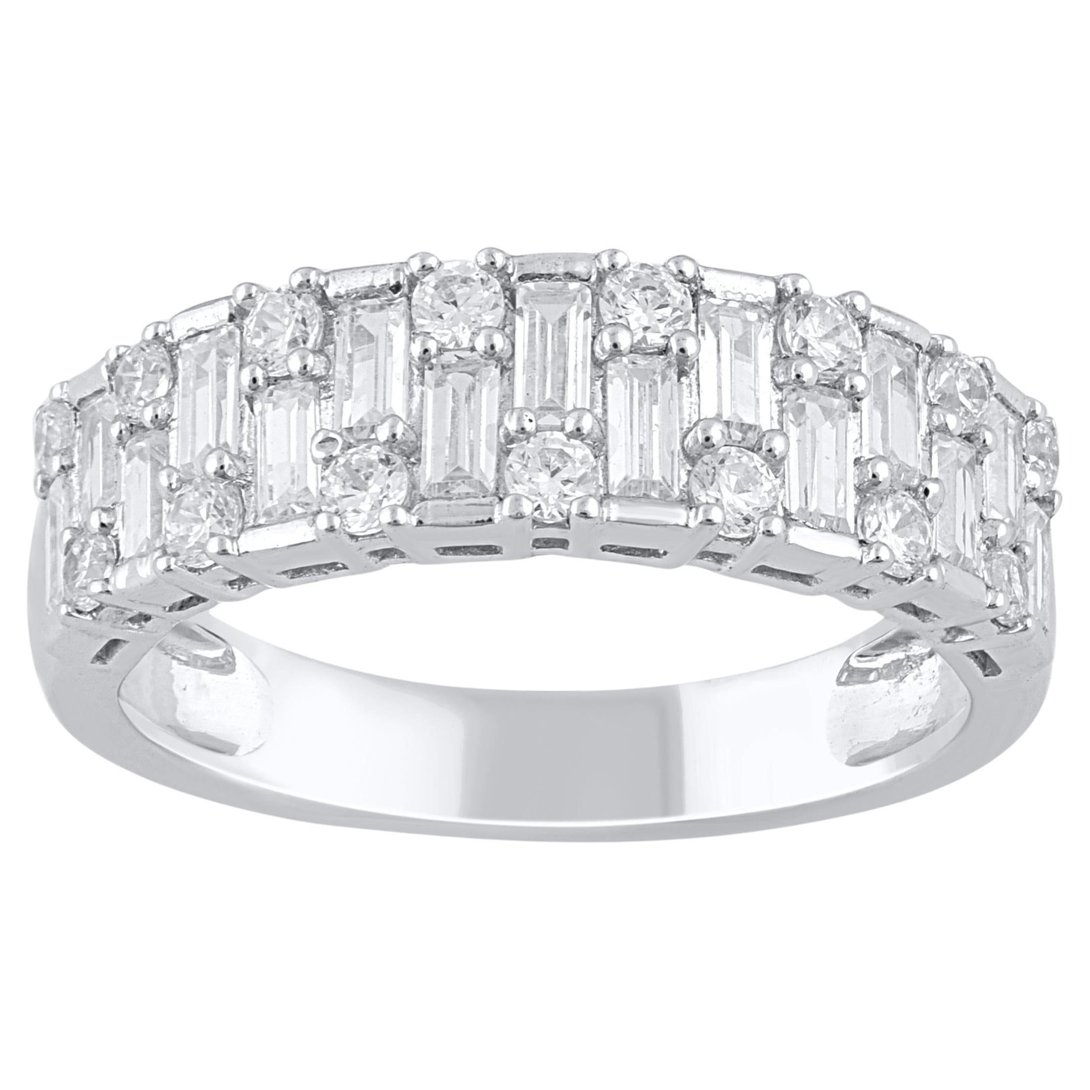 TJD 1.0 Carat Natural Diamond 14 Karat White Gold Wedding Band Ring