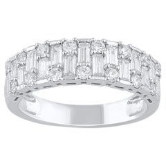 TJD 1.0 Carat Natural Diamond 14 Karat White Gold Wedding Band Ring