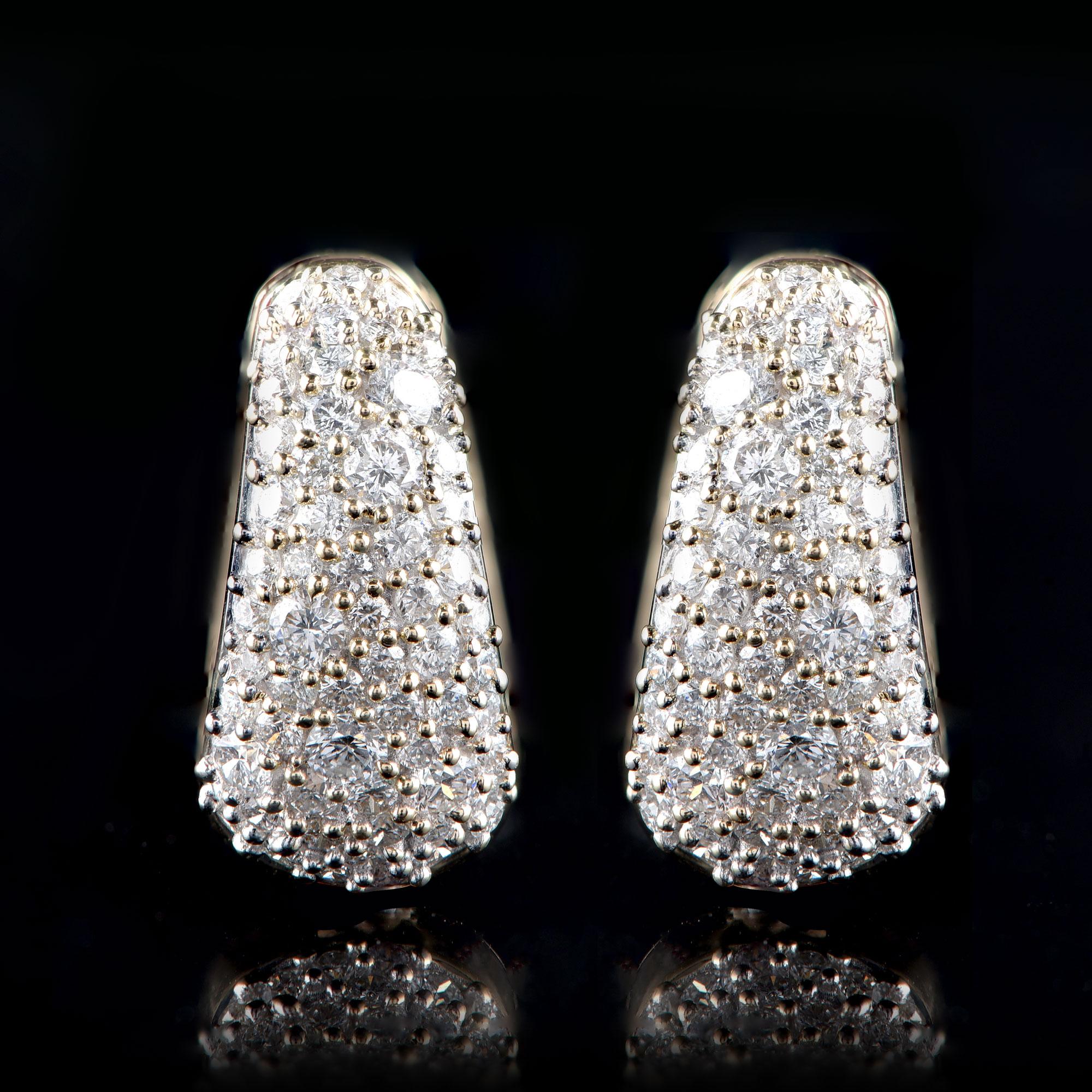 Taglio rotondo TJD 1,0 carati di diamante naturale in oro giallo 14 carati, splendidi orecchini a forma di abbraccio in vendita