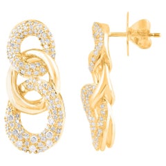 TJD 1.0 Carat Natural Diamond 14 Karat Yellow Gold Interlink Dangle Earrings