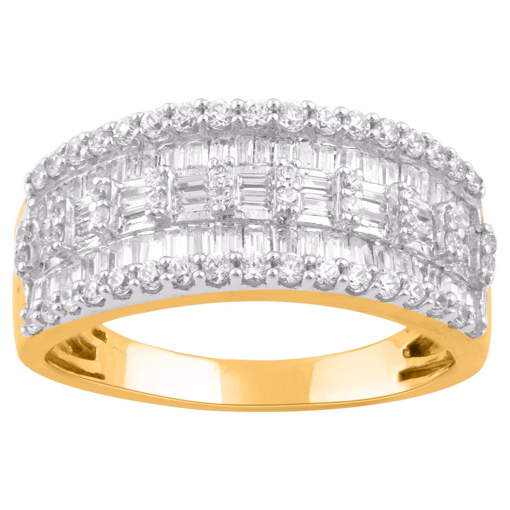 TJD 1.0 Carat Natural Diamond 14 Karat Yellow Gold Wedding Band Ring