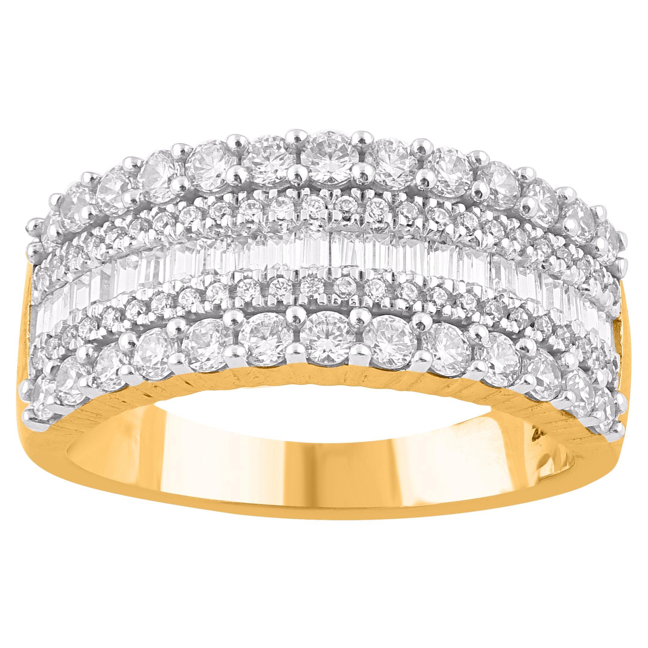 TJD 1.0 Carat Natural Diamond 14 Karat Yellow Gold Wedding Band Ring