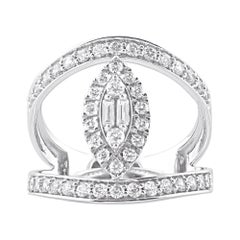 TJD 1.0 Carat Natural Diamond 14K White Gold Diamond Frame Open Shank Ring