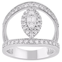 TJD 1.0 Carat Natural Diamond 14K White Gold Diamond Frame Open Shank Ring