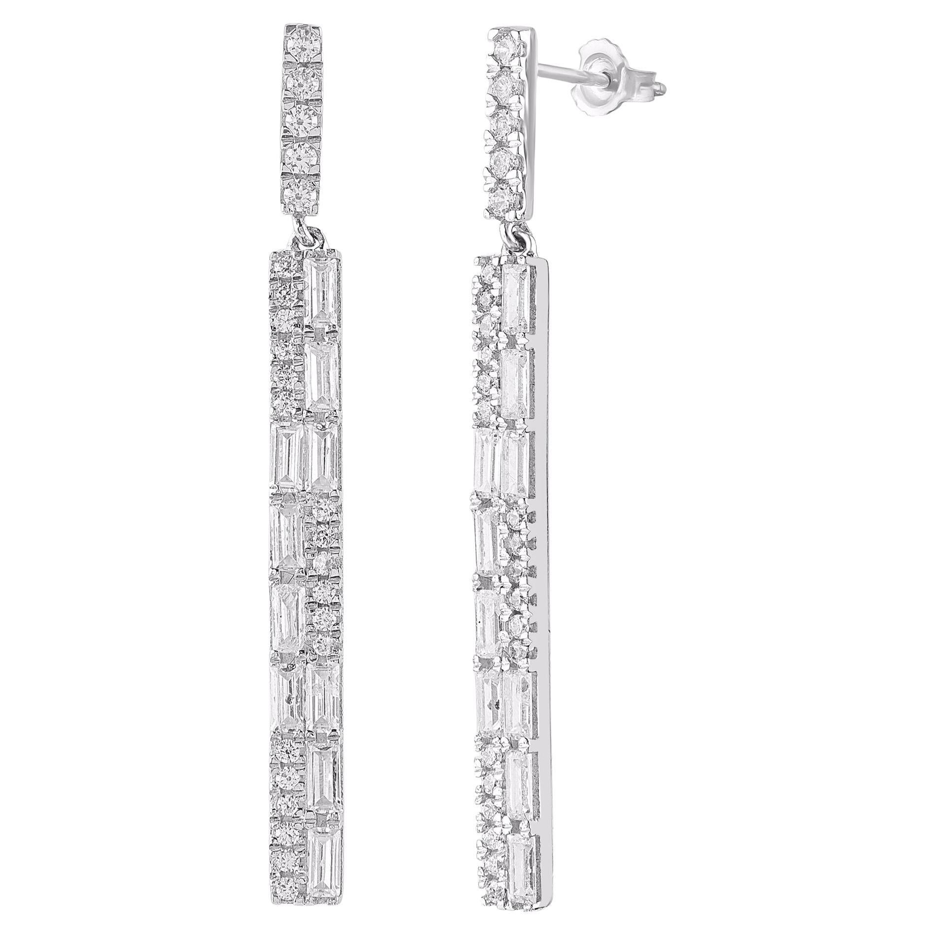 TJD 1.0 Carat Natural Diamond 14KT White Gold Dangle Drop Earrings